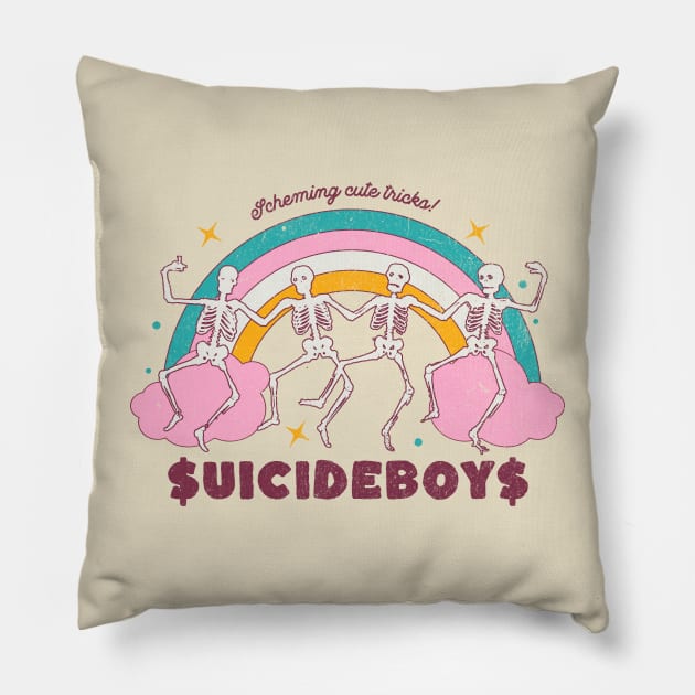Suicideboys Spooky Dancing Skelton Vintage Rainbow Throw Pillow Official Suicide Boys Merch