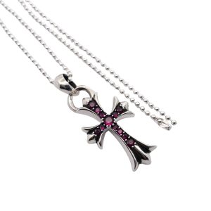 Red diamond water drop cross necklace