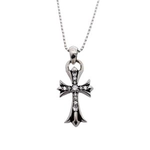 White diamond water drop cross necklace