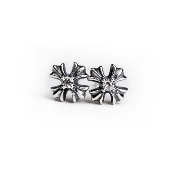 CHROME HEARTS PLUS STUD EARRINGS WITH DIAMONDS