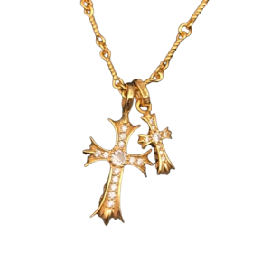 White Diamond Double Cross Necklace