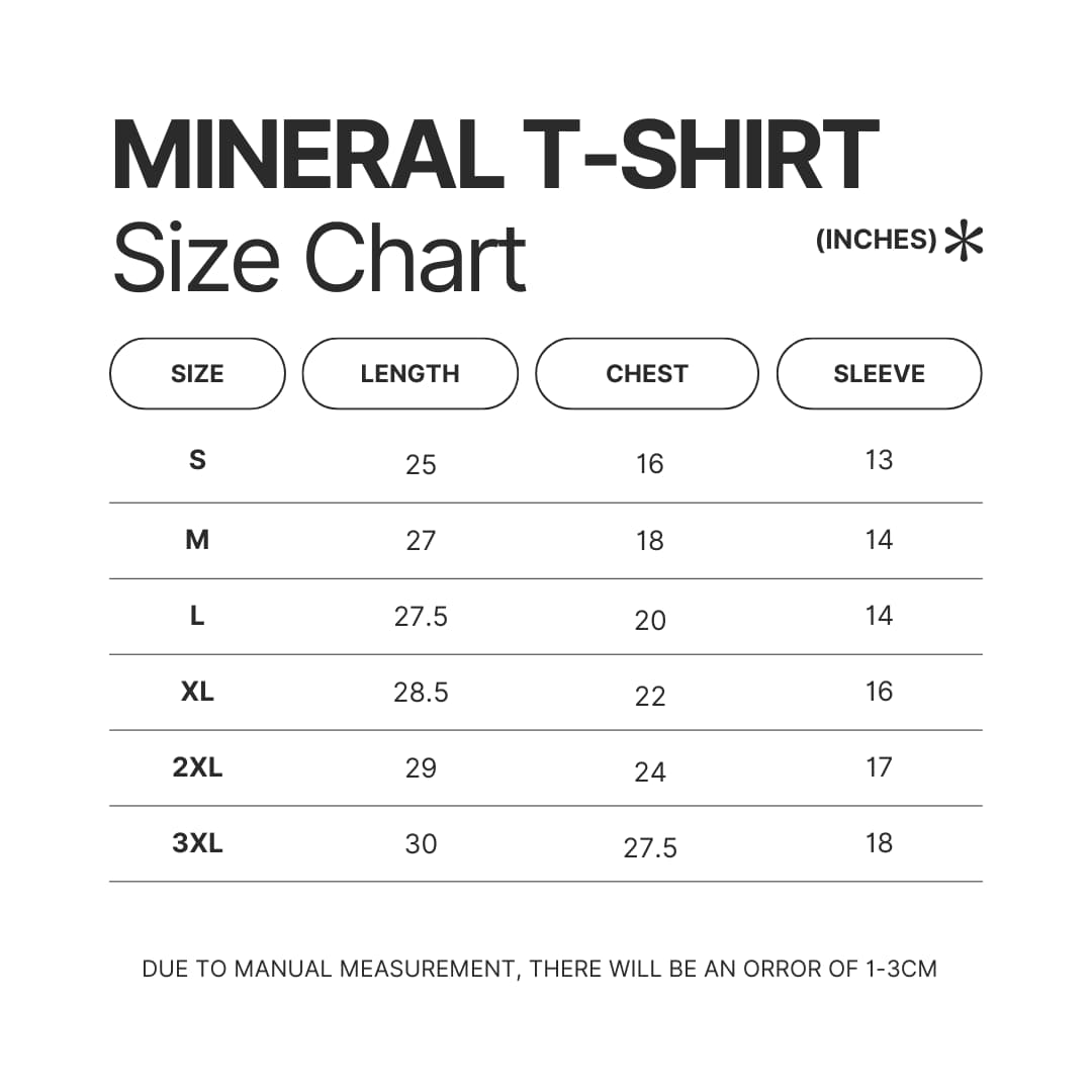 Mineral Wash T shirt Size Chart 1 - Suicide Boys Shop